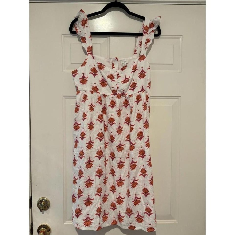 Women's J Crew sz 12 White floral cotton boho sundress sleeveless #755